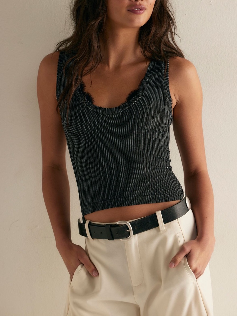 Free People Black Ribbed Scoop Neck Tank